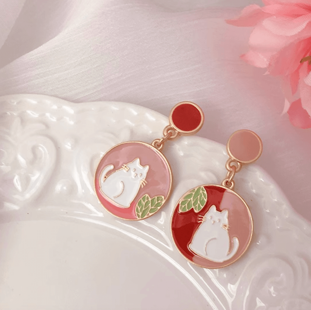 Morandi Pink Cat Asymmetrical Drop Earrings