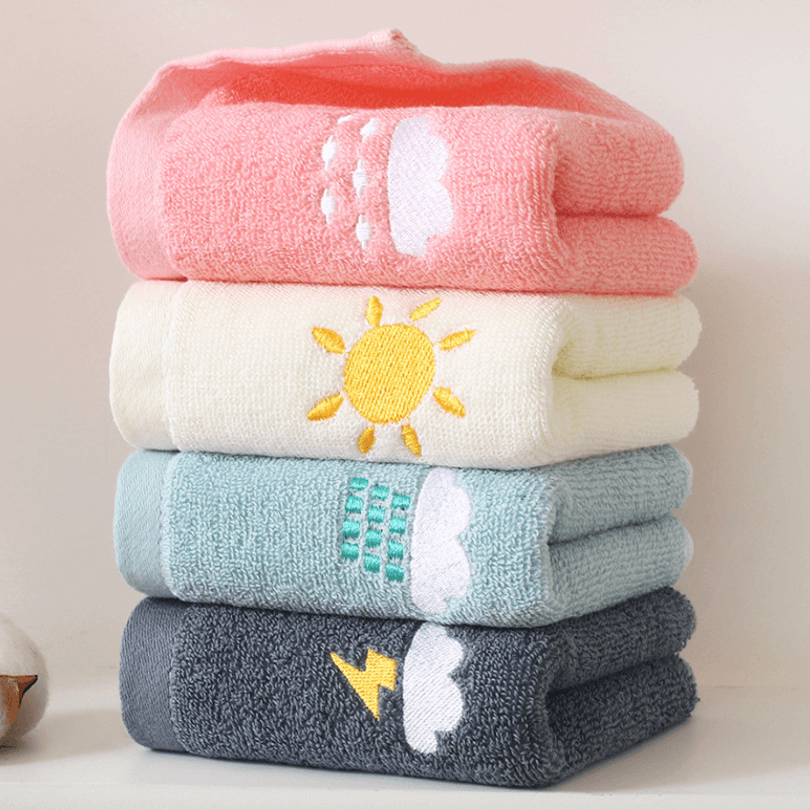 4-Pack Pure Cotton Embroidery Hand Towels for Kids