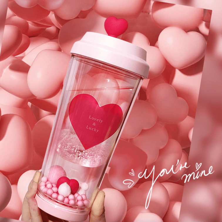 435ML BPA-Free Heart-Themed Double-Layer Transparent Coffee Cup