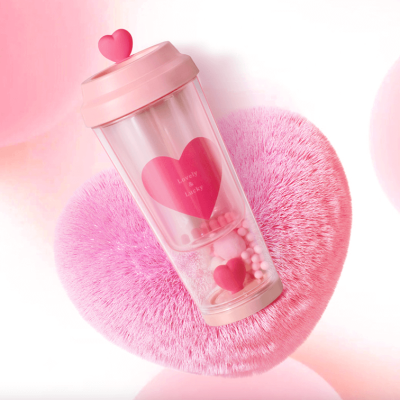 435ML BPA-Free Heart-Themed Double-Layer Transparent Coffee Cup