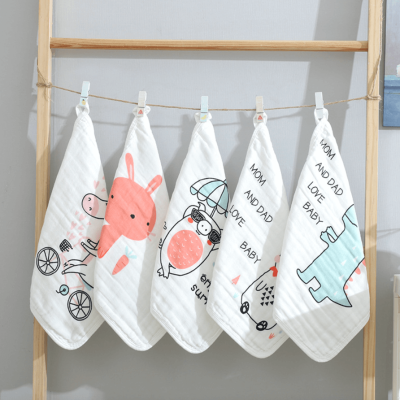 5pcs Class-A Cartoon Cotton Muslin Infant Face Towel