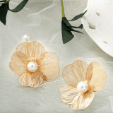 shop online in singapore for Gold Camellia Brushed Finish Stud Earrings