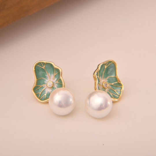 Original Hand-Painted Enamel Pearl S925 Silver Earrings