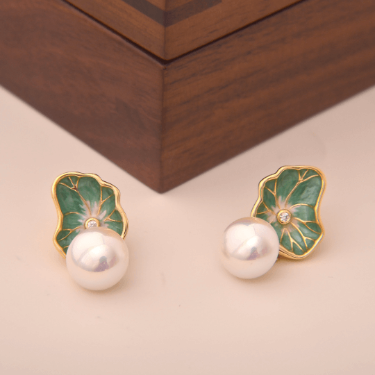 Original Hand-Painted Enamel Pearl S925 Silver Earrings