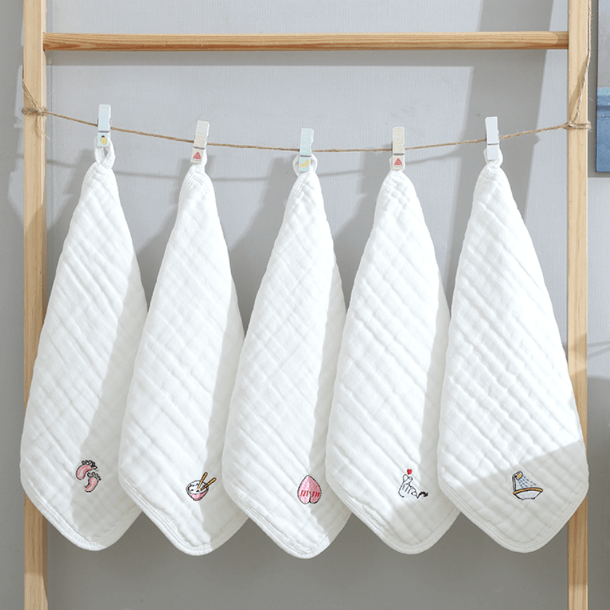 5pcs Class-A Cotton Muslin Infant Face Towel with Embroidery