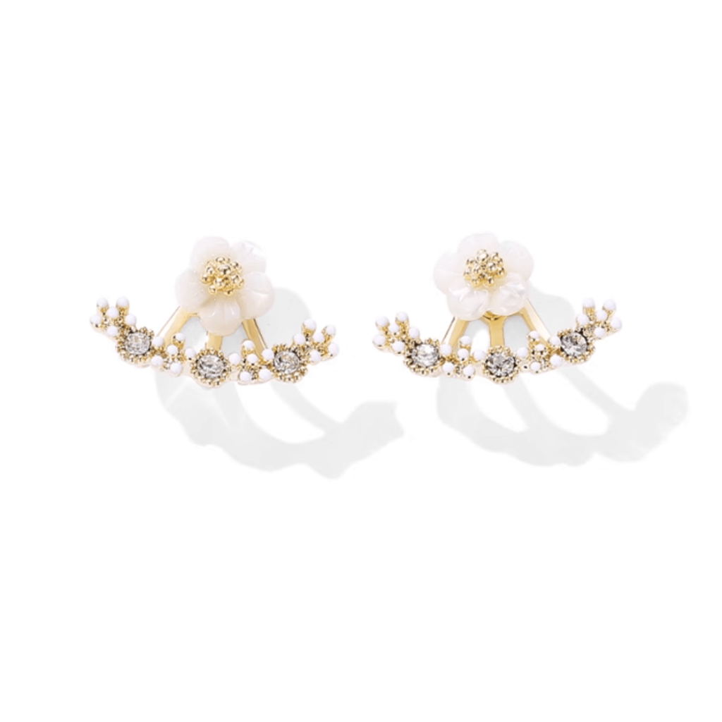 Korean Style Daisy Stud Earrings with Back Hanging Design