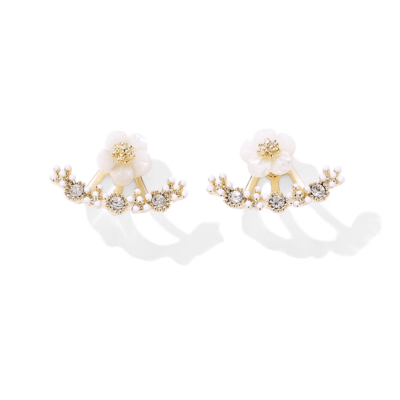 Korean Style Daisy Stud Earrings with Back Hanging Design