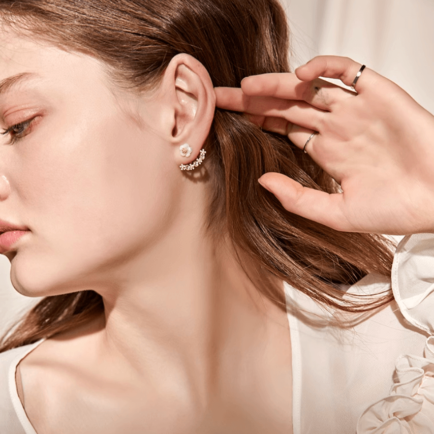 Korean Style Daisy Stud Earrings with Back Hanging Design