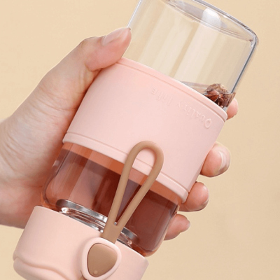 400ML Portable Pink Glass Cup with Tea Strainer