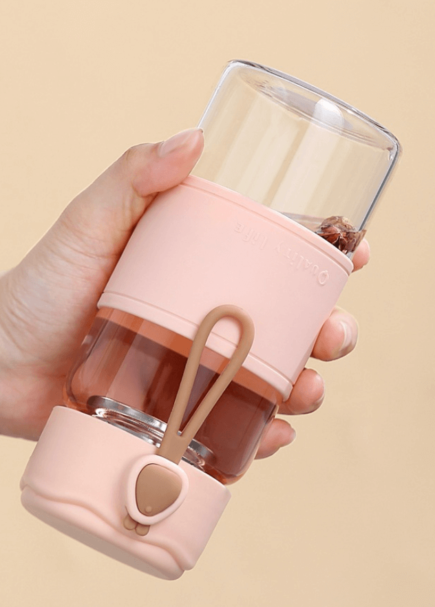 400ML Portable Pink Glass Cup with Tea Strainer