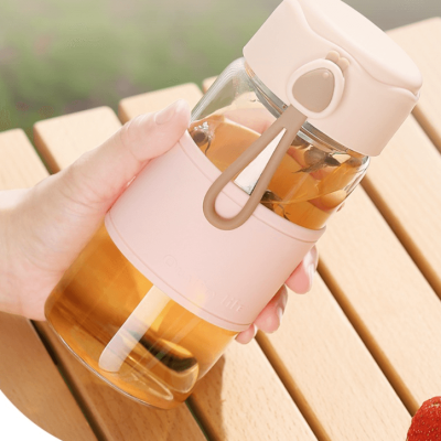 400ML Portable Pink Glass Cup with Tea Strainer