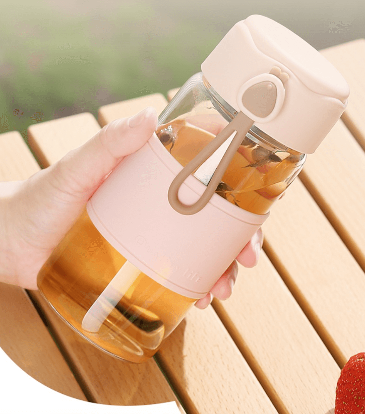 400ML Portable Pink Glass Cup with Tea Strainer