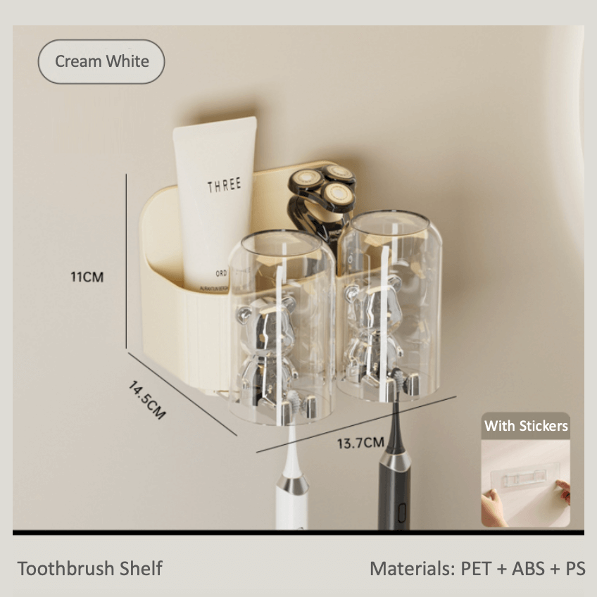 Bathroom Wall-Mounted Toothbrush Shelf with Divided Storage