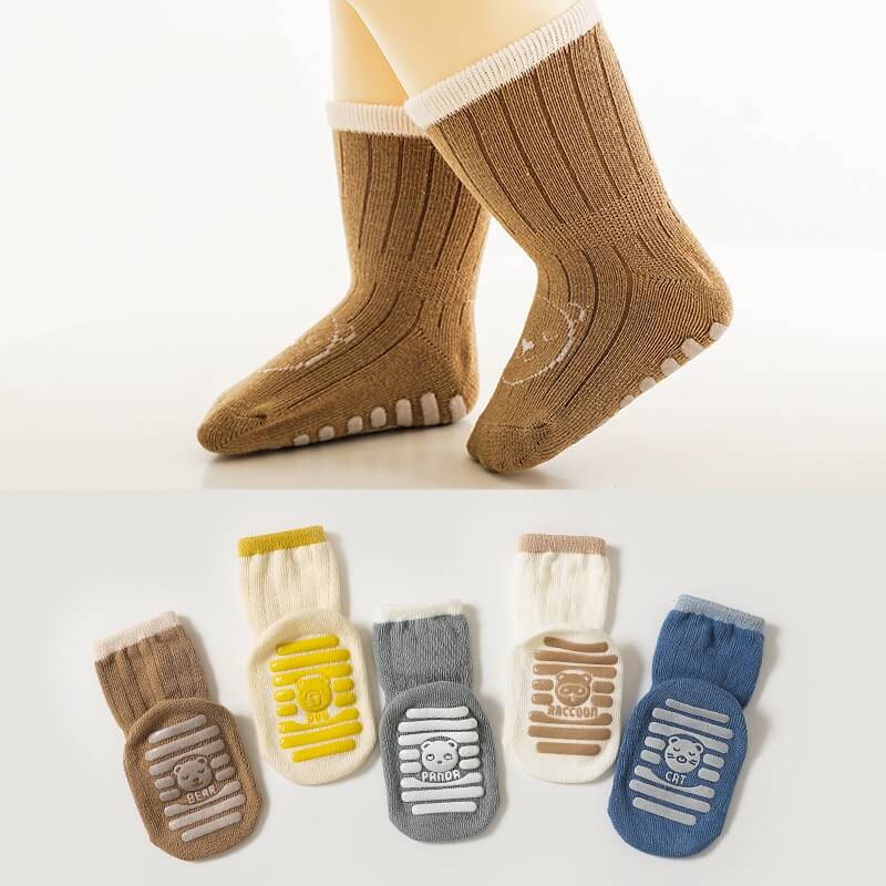 5pcs Class-A Cotton Anti-Slip Mid-Tube Babies’ Floor Socks