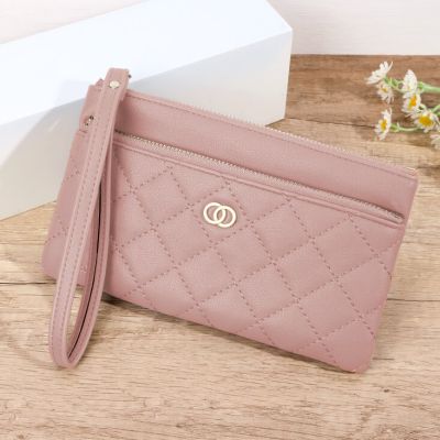 Classic Chanel-Inspired Zip Clutch Bag with Wristlet