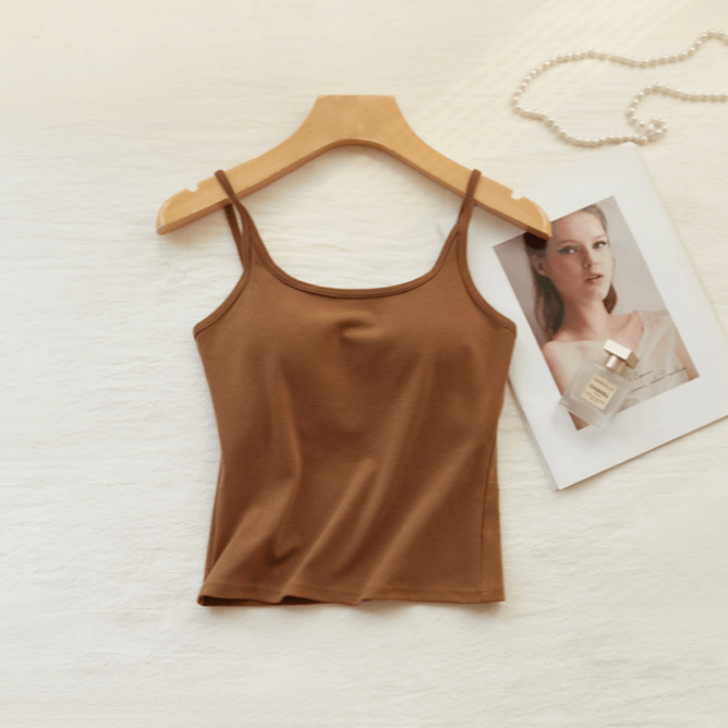 Cotton Backless Thin-Strap Top with Built-in Push-up Bra