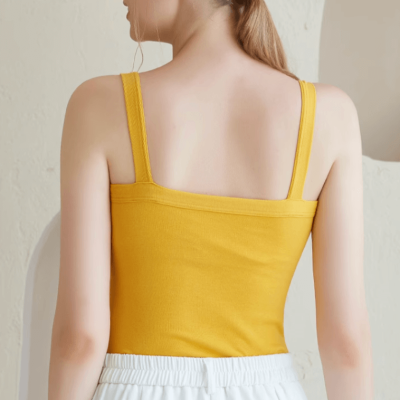 Cotton Backless Wide-Strap Tank Top with Built-in Bra