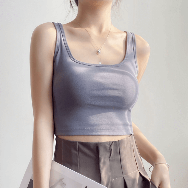 Breathable Padded Crop Backless Cotton Tank Top