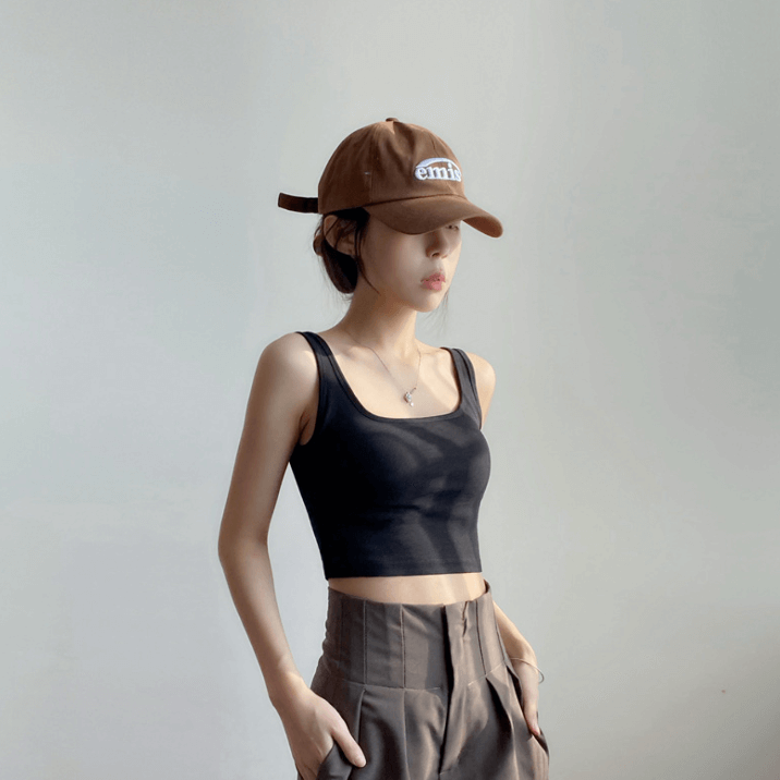 Breathable Padded Crop Backless Cotton Tank Top