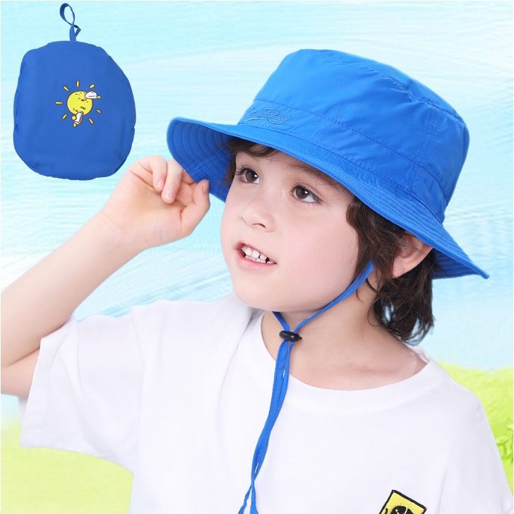 Foldable Kids’ Sun Protection Bucket Hat with String & Bag