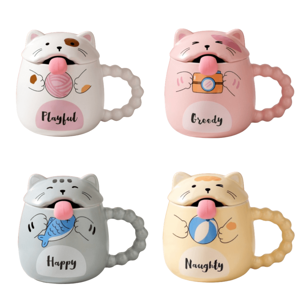 400ml Funny Cat Ceramic Mug Blind Box with Spoon and Lid