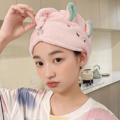 Pink Thickened Coral Fleece Hair Drying Cap