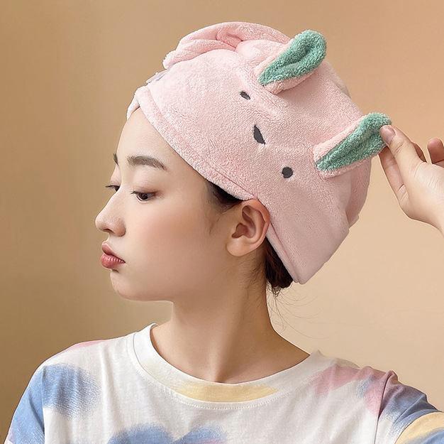 Pink Thickened Coral Fleece Hair Drying Cap